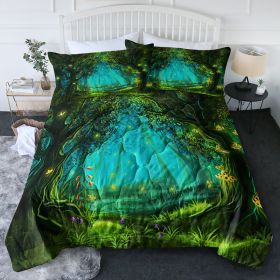 1 pc Enchanted Forest Comforter Set, Magical Glowing Fantasy Woodland Bedding Set (Color: Green, size: Full)
